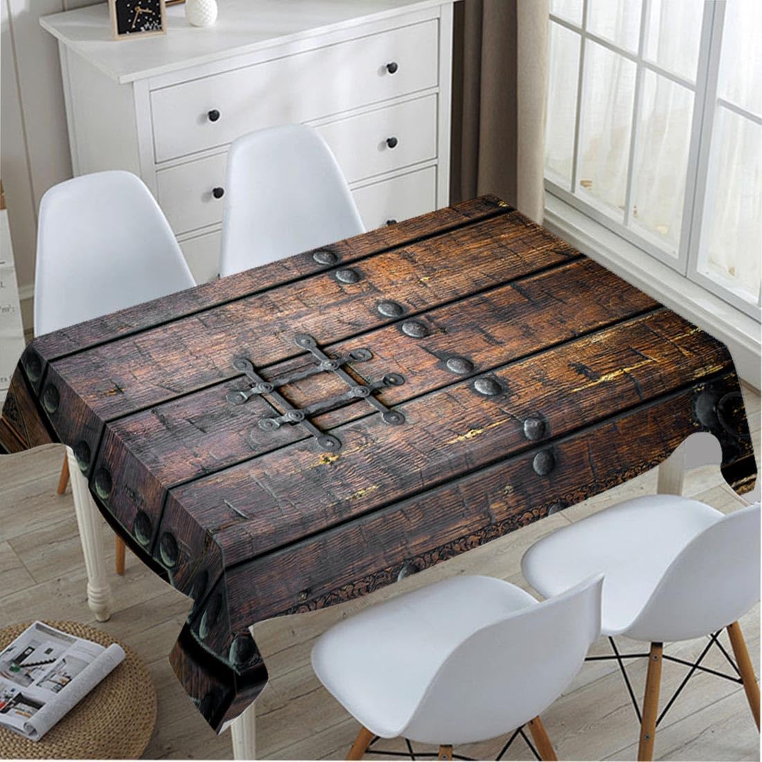 Home Textiles Premium - Ortaçağ Antik Ahşap Kapı Masa Örtüsü,