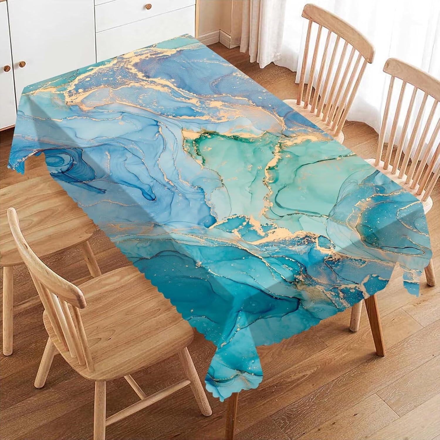 Home Textiles Premium - Lüks Teal Mermer Desenli Masa Örtüsü,