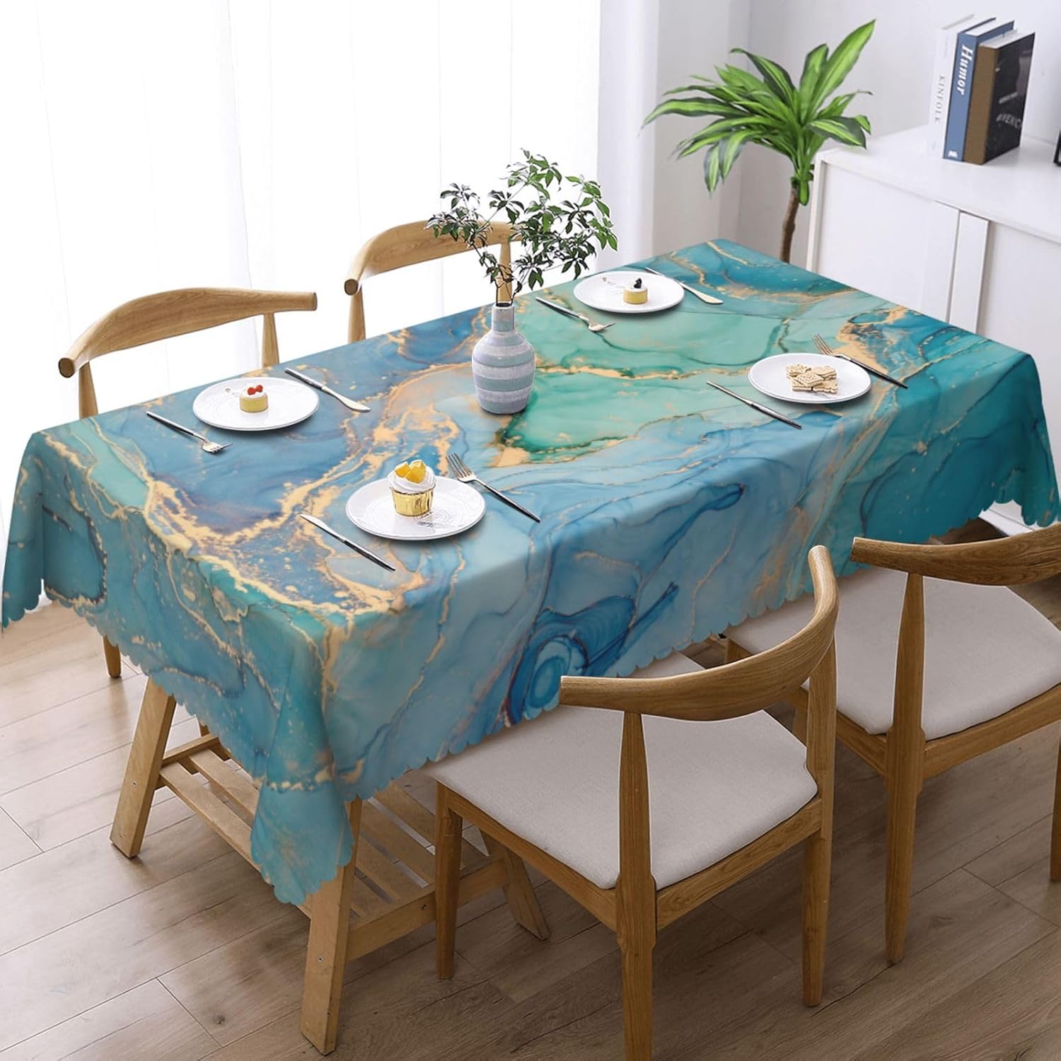 Lüks Teal Mermer Desenli Masa  - Home Textiles Premium incelemesi ve fiyatı